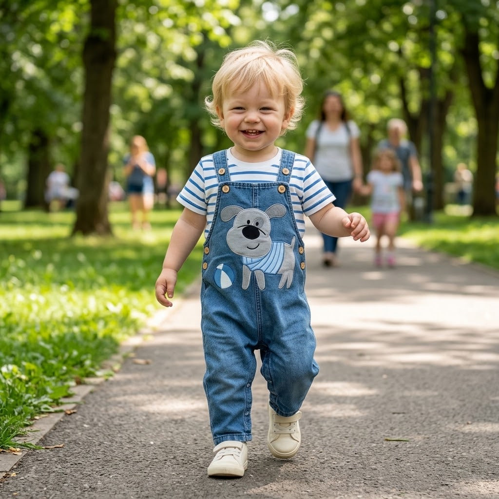 Baby Boy Striped T-Shirt & Bear Overall Set