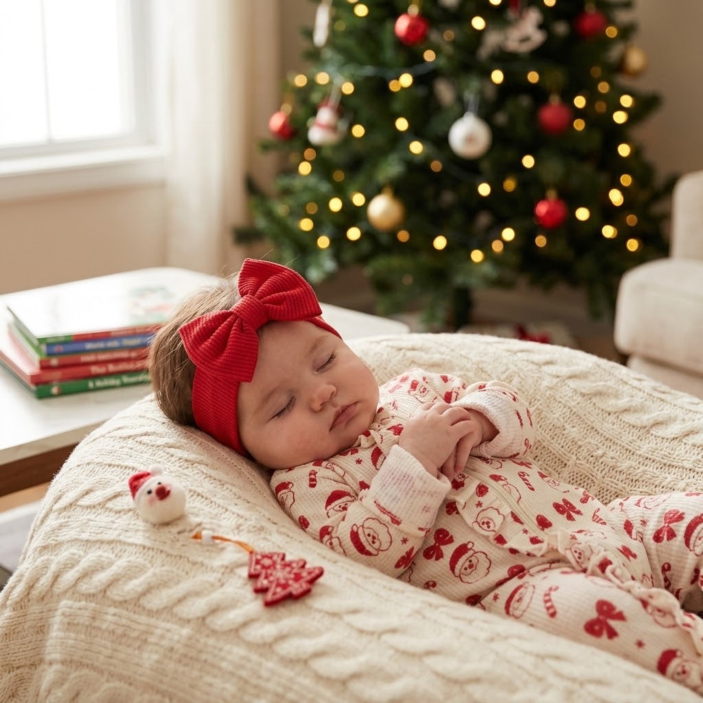 Baby Girl Santa Christmas Zipper Romper & Headband Set