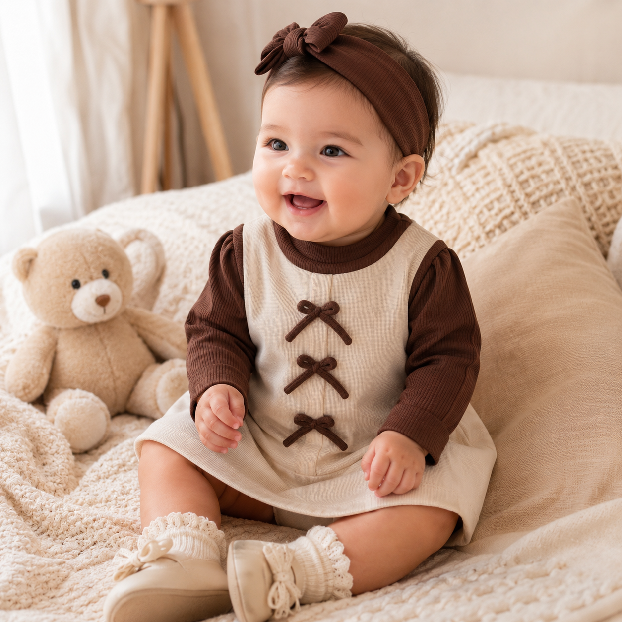 Baby Girl Colorblock Bow Knit Long Sleeve Dress 9M–3 Years