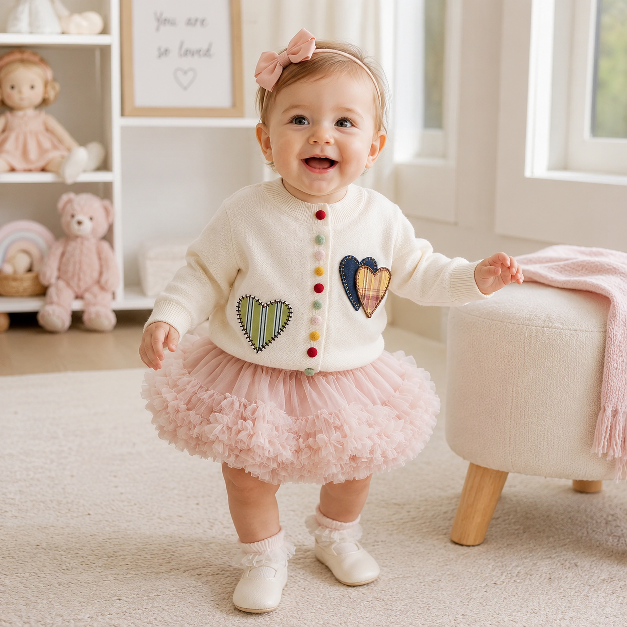 Girls Knitted Cardigan and Tutu Skirt Set - Heart Patchwork 2PCS