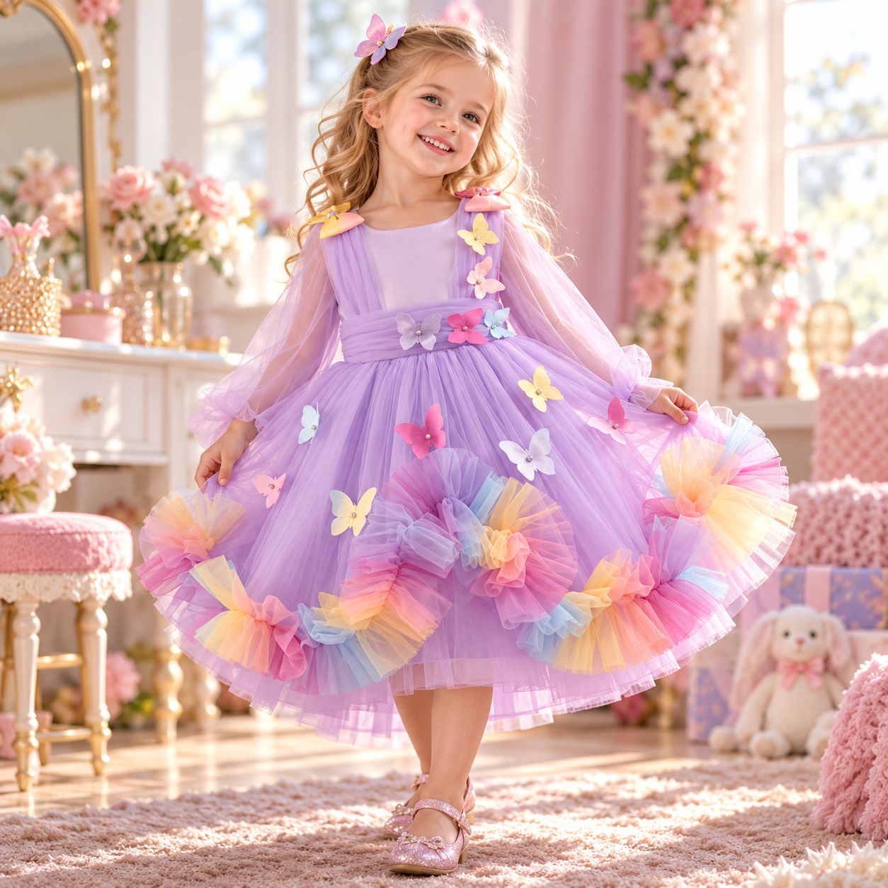 Girls Butterfly Princess Tulle Party Dress
