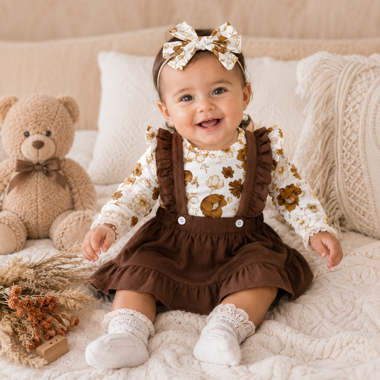 Baby Girl Camellia Top, Skirt & Headband 3-Piece Set