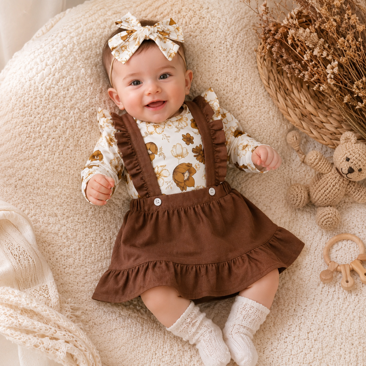 Baby Girl Camellia Top, Skirt & Headband 3-Piece Set