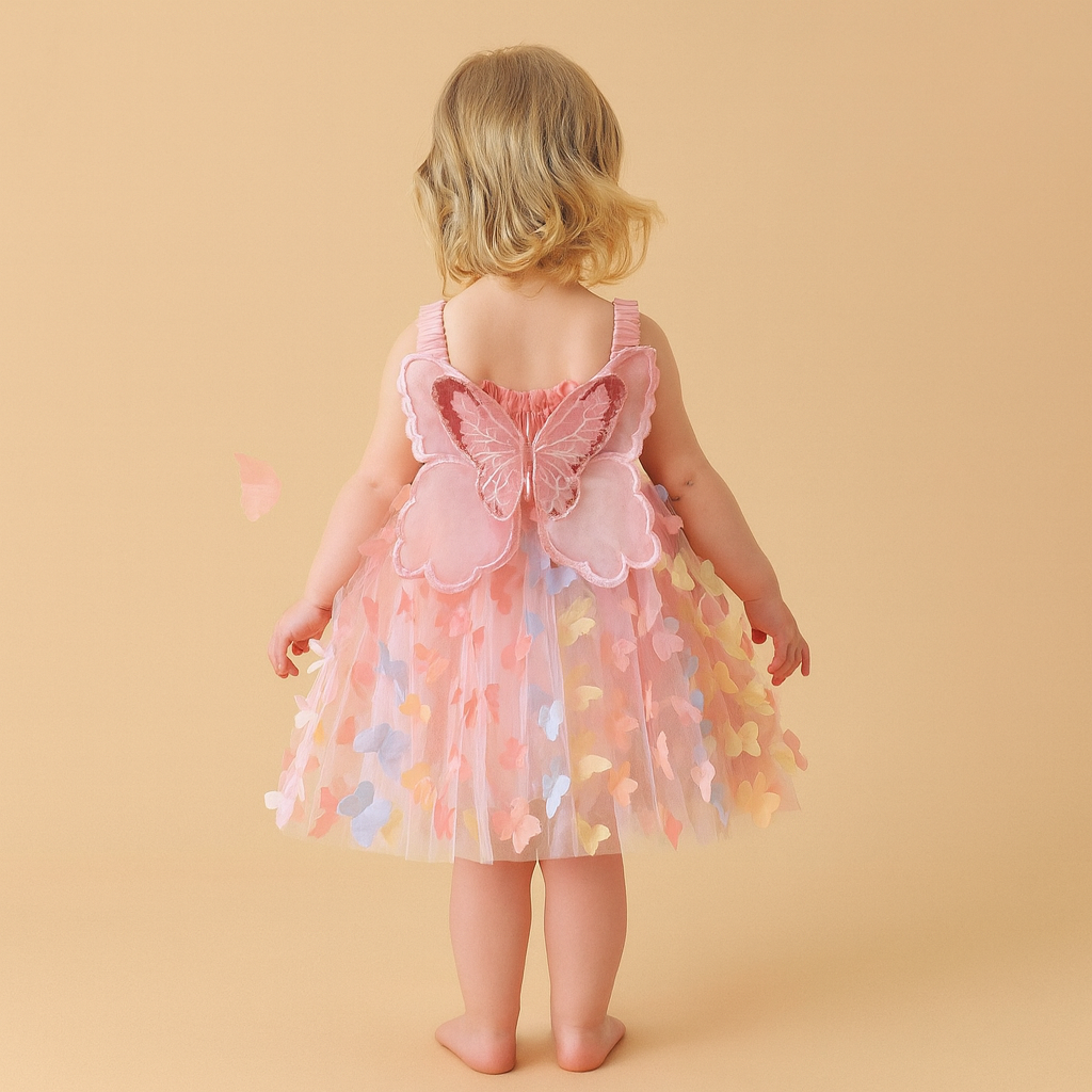Colorful Birthday Party Outfit with 3D Wings & Tulle Skirt