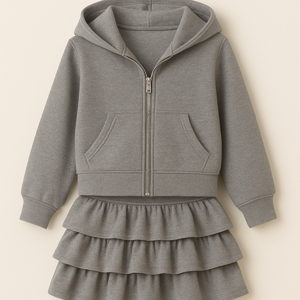 Girls Spring Hoodie and Layered Cake Skirt Set
