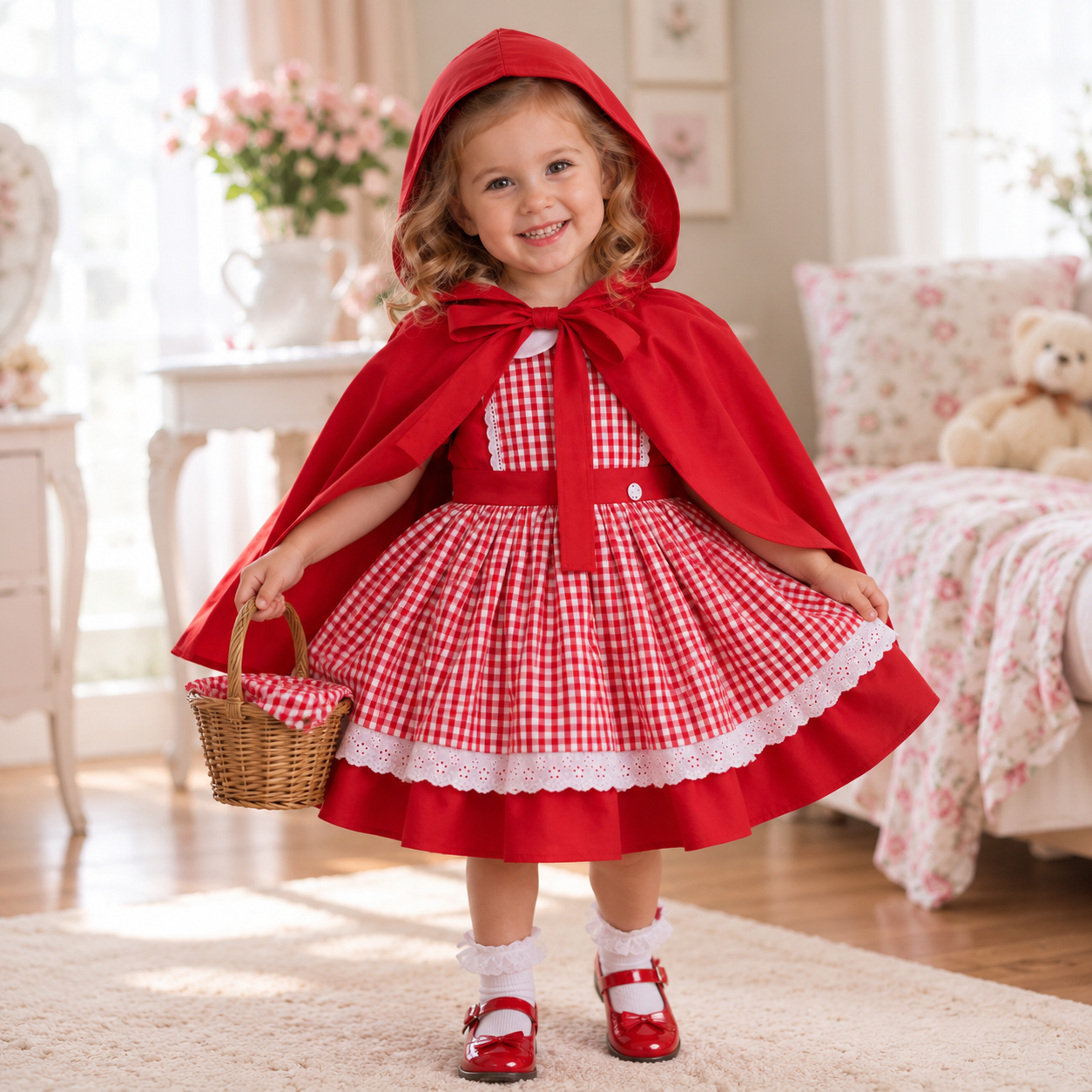 Girls Vintage Red Hood Princess Dress | Holiday Birthday Outfit