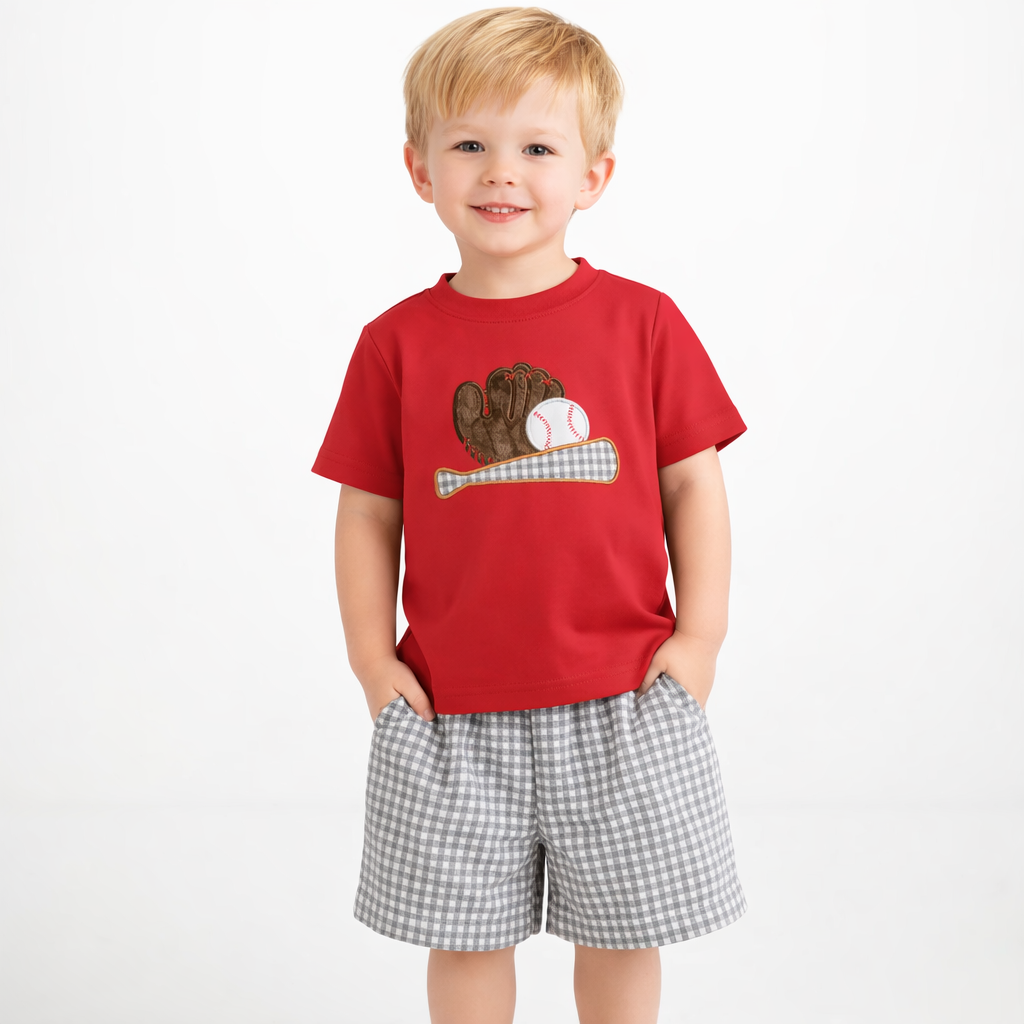 2-Piece Baseball Embroidery T-Shirt & Shorts Set