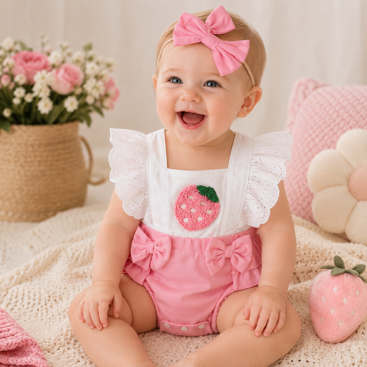 Baby Girl Puff Sleeve Romper Dress & Headband Set