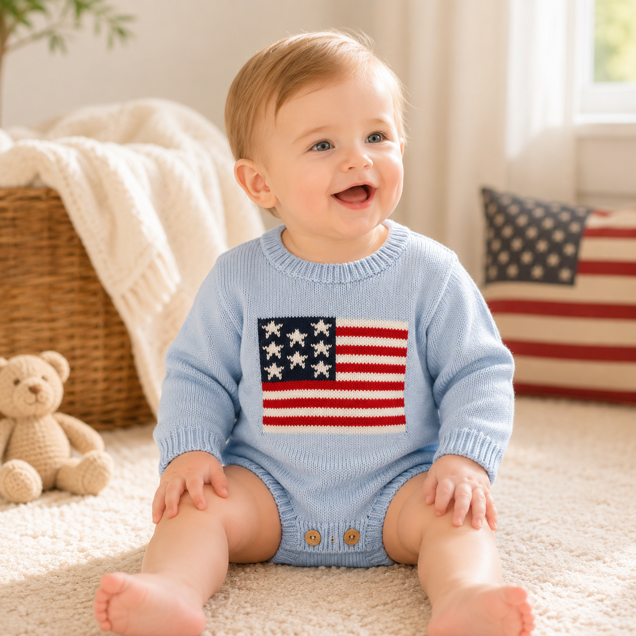Baby 4th of July Flag Pattern Knit Sweater Bodysuit