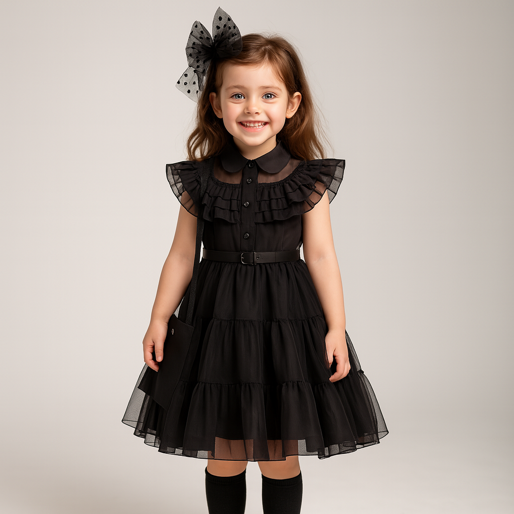 Gothic-Inspired Black Dress Costume for Girls
