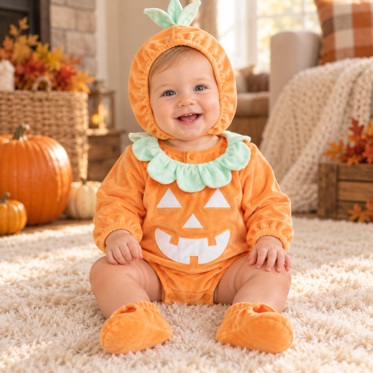Infant Baby Pumpkin Halloween Romper Costume