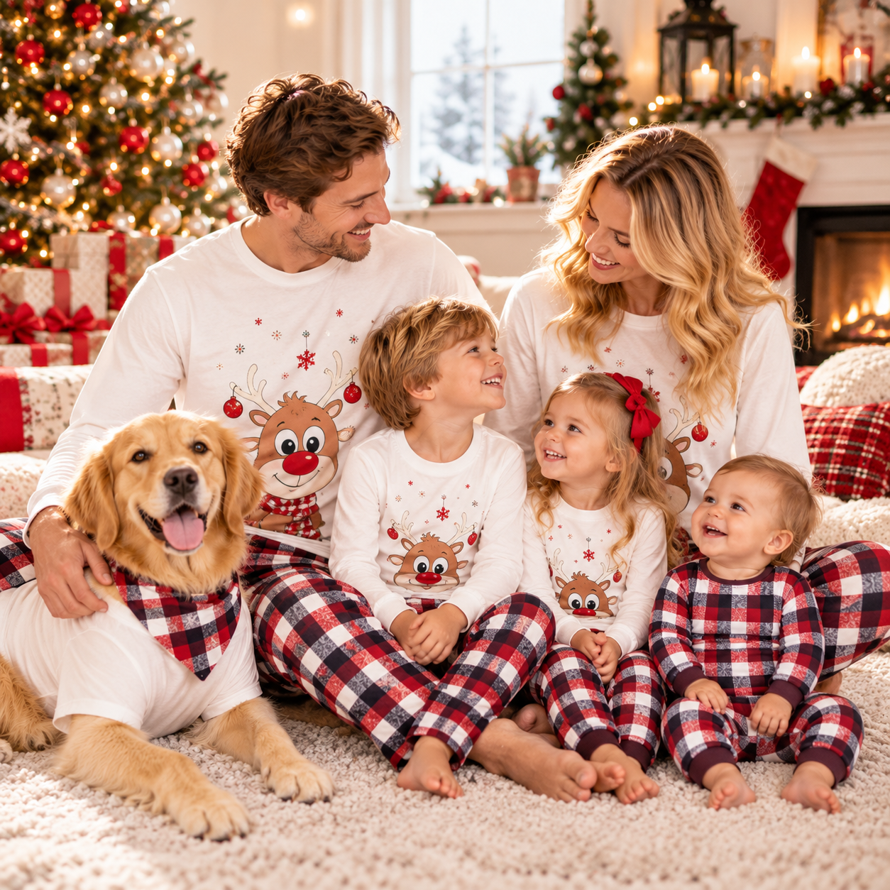 Reindeer Family Matching Christmas Pajamas for Dad, Mom, Kids & Baby