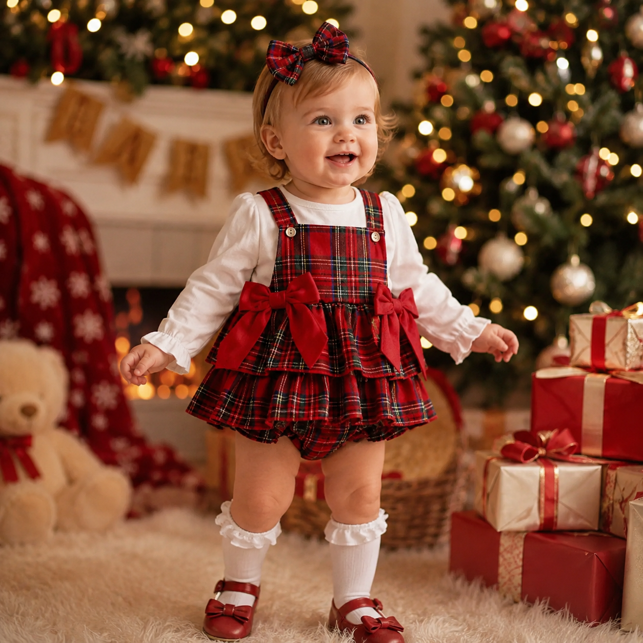 Baby Girls' Christmas 3-Piece Romper Outfit Set