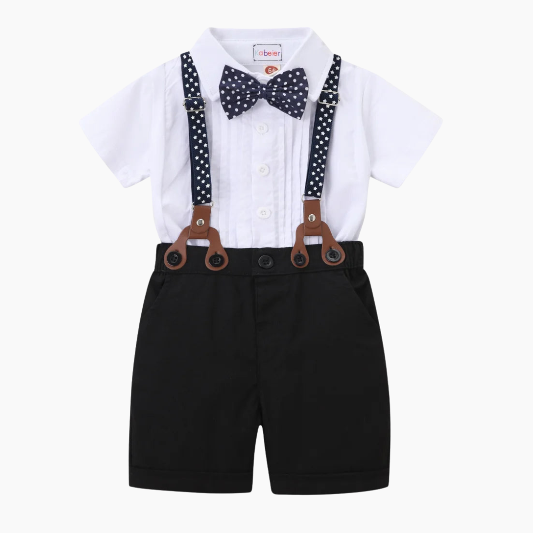 Baby Boy Formal Outfit with Bow Tie and Suspenders