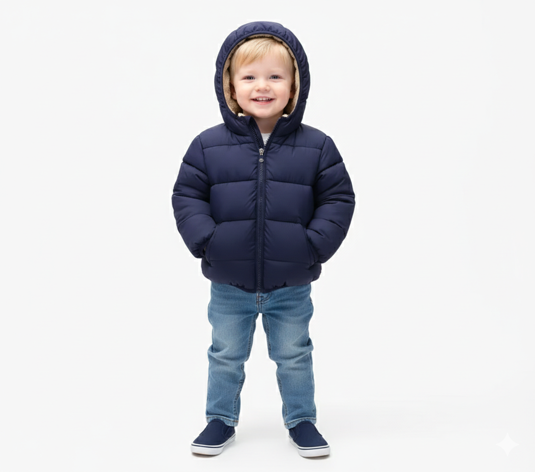 Plush Velvet Lined Winter Puffer Jacket for Kids