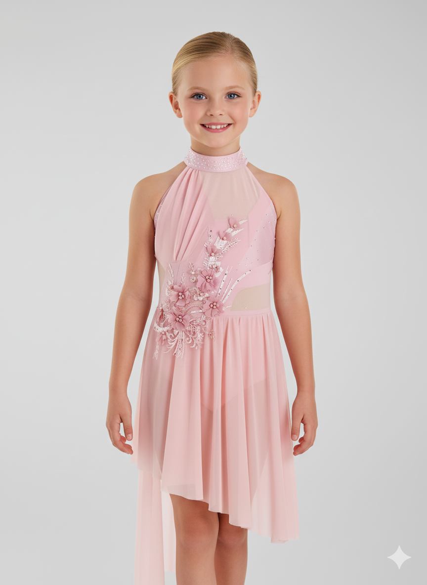 Girl's Lyrical Dance Dress with High-Low Skirt