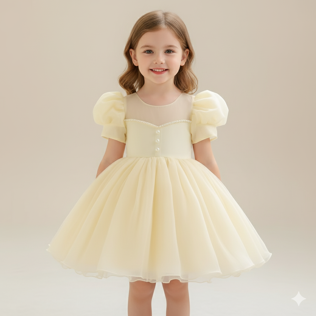 Girl's Fairytale Princess Dress with Puff Sleeves