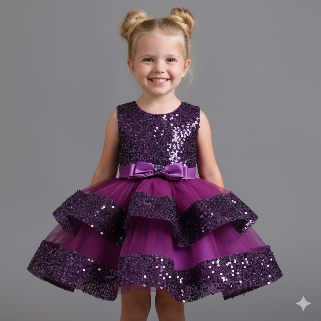 Girls' Sleeveless Sequin & Mesh Party Dress