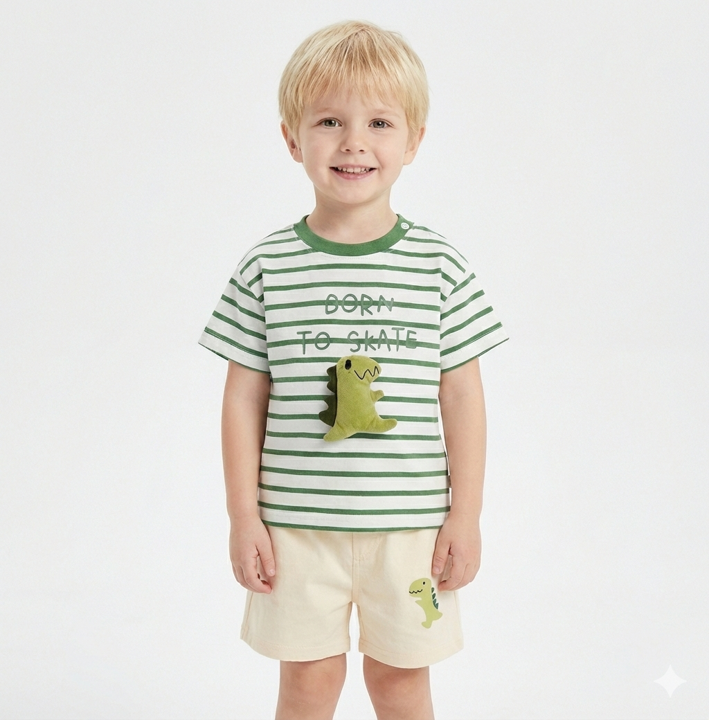 3D Appliqué T-Shirt & Shorts Set