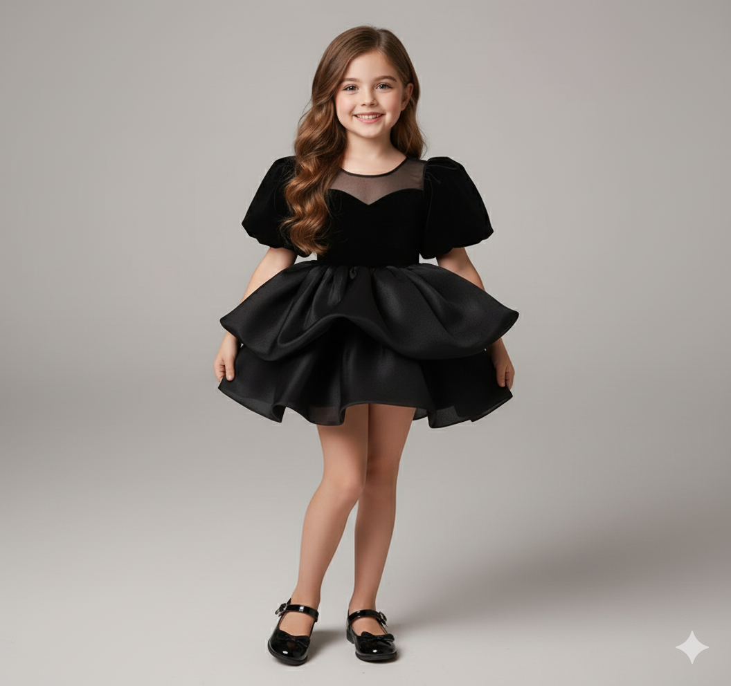 Girl's Black Velvet & Tulle Party Dress