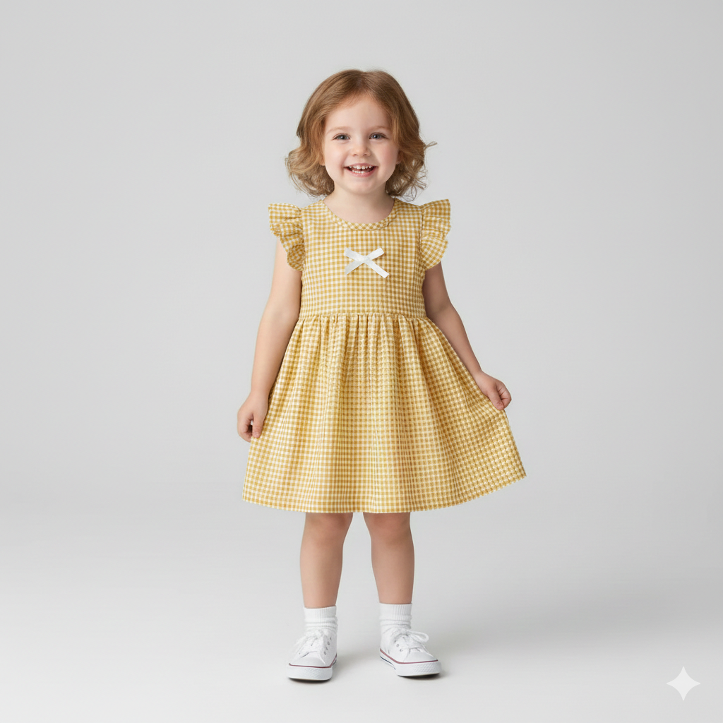 Plaid Flutter Sleeve Princess Dress