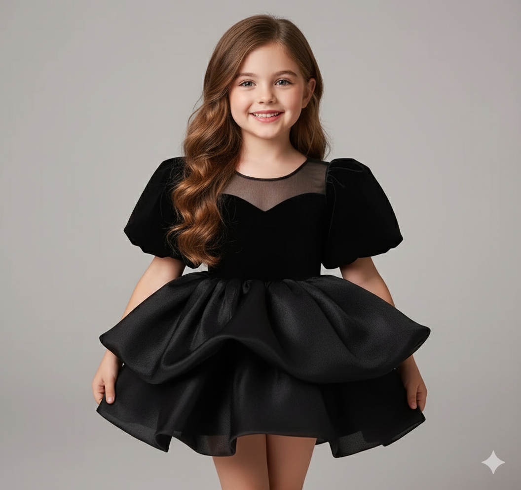 Girl's Black Velvet & Tulle Party Dress