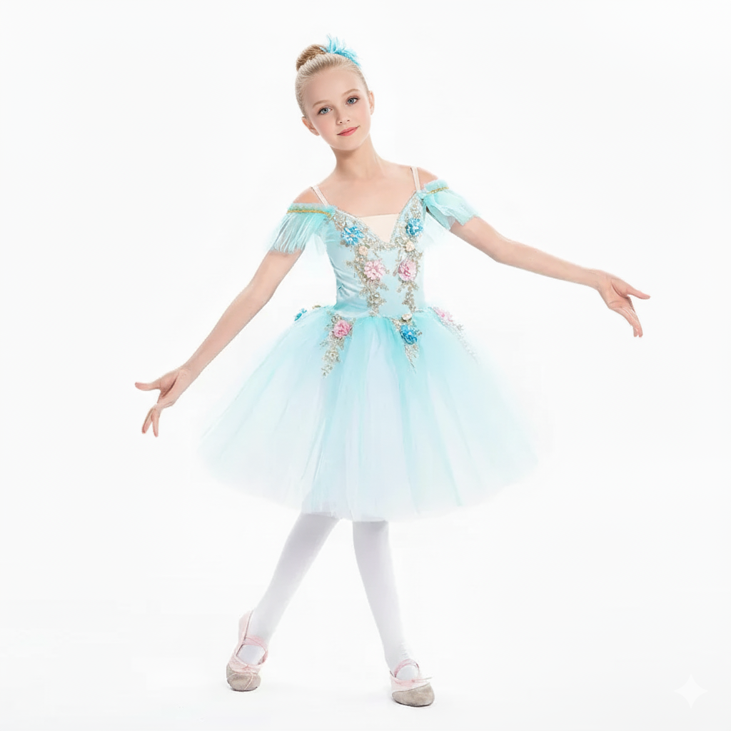 Girls Ballet Tutu Dress with Embroidery