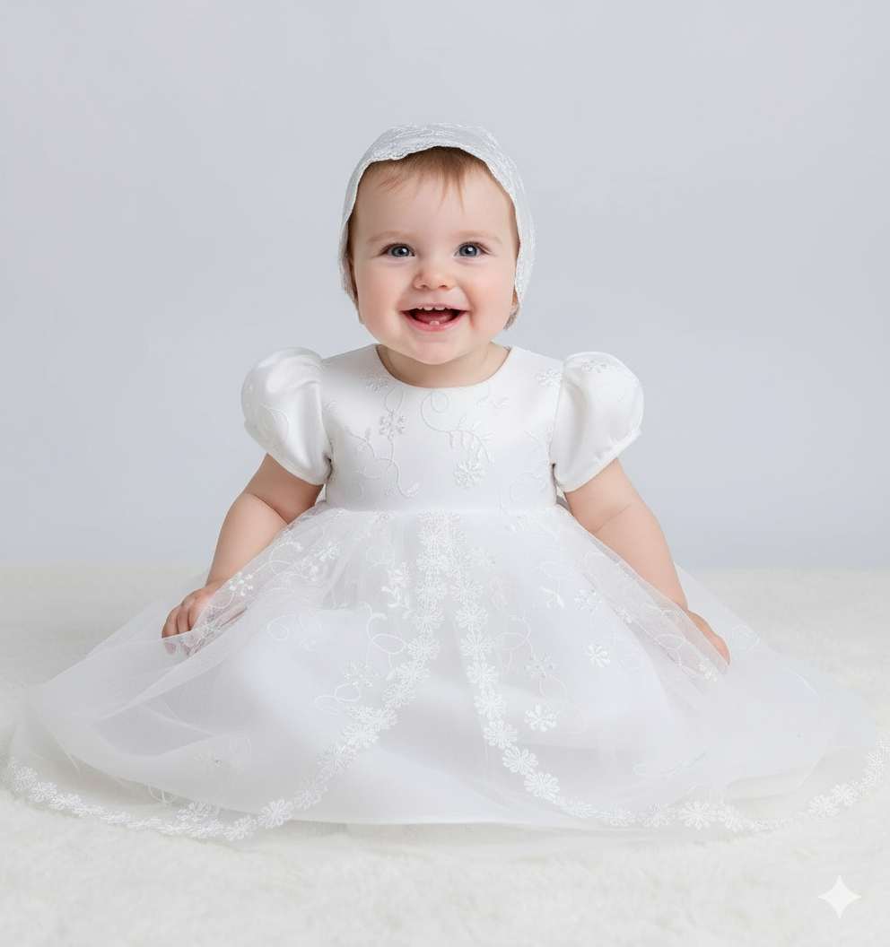 Traditional Heirloom Christening Gown and Bonnet Set