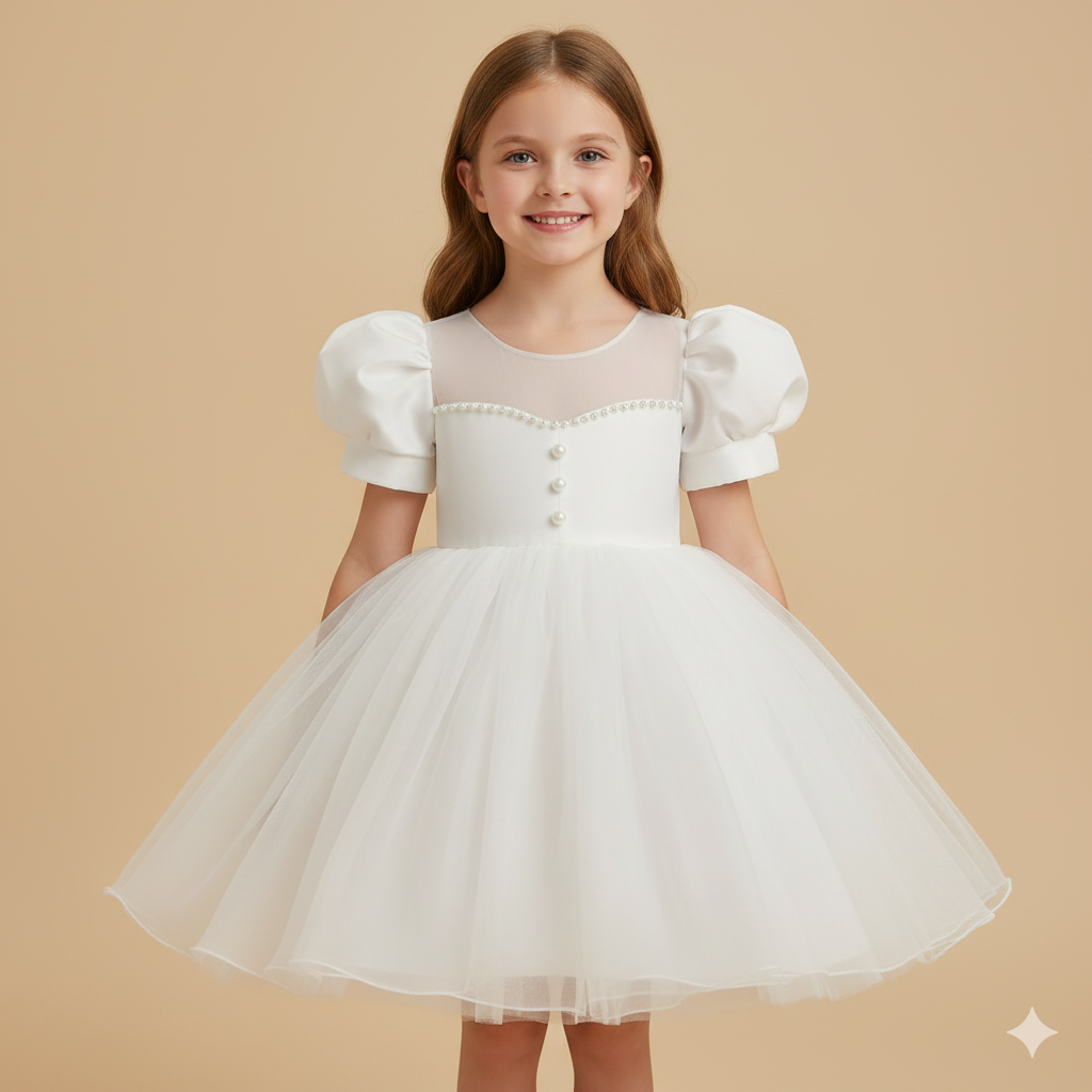 Girl's Fairytale Princess Dress with Puff Sleeves