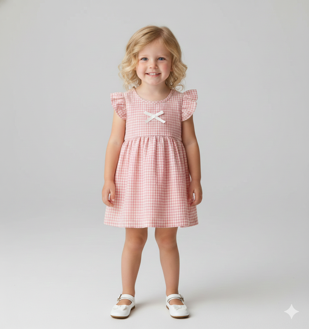 Plaid Flutter Sleeve Princess Dress