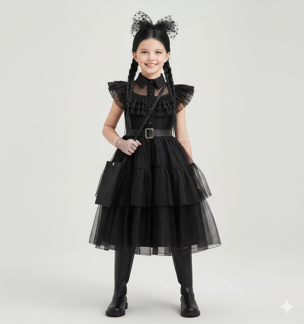 Gothic-Inspired Black Dress Costume for Girls