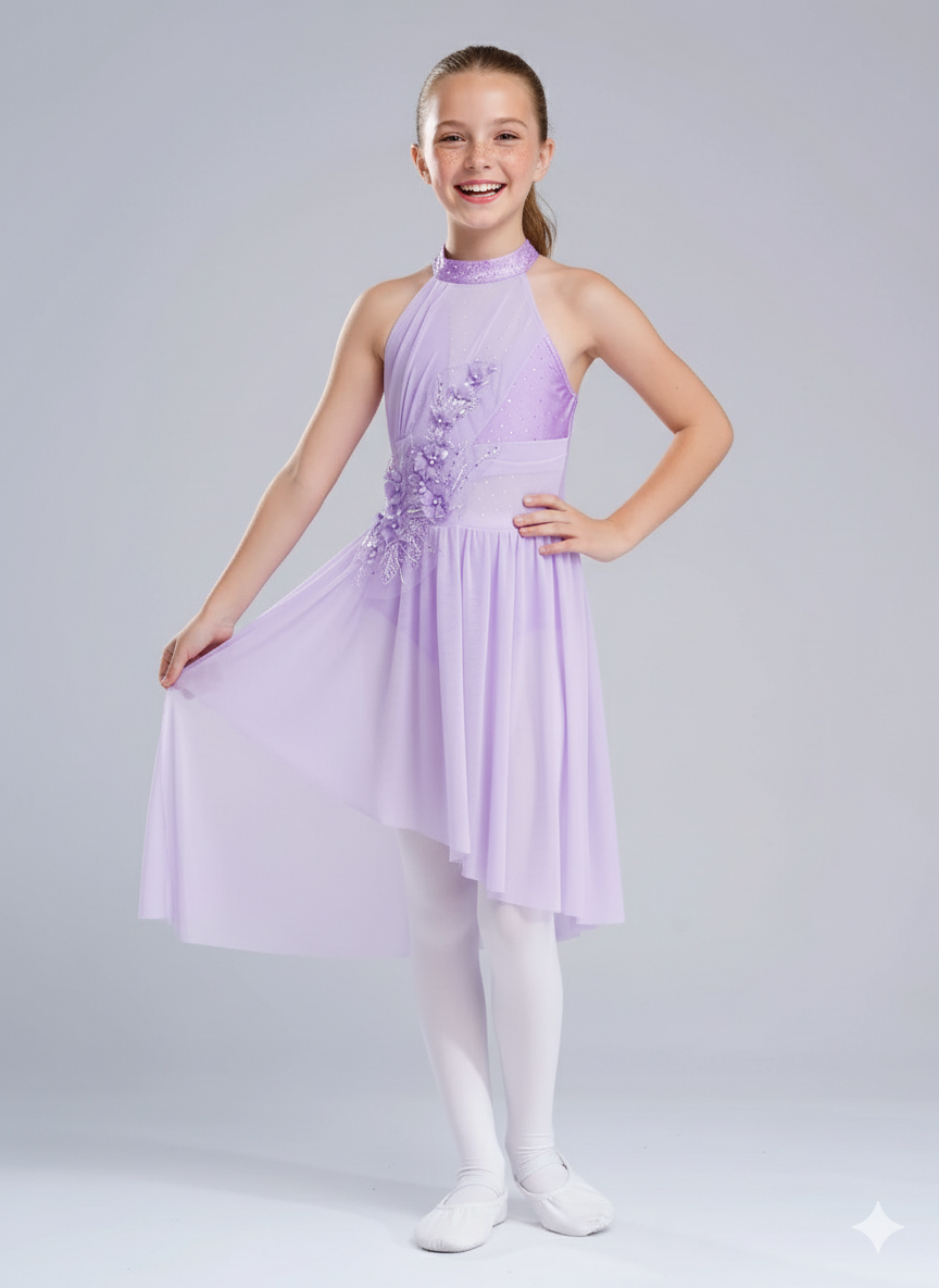 Girl's Lyrical Dance Dress with High-Low Skirt