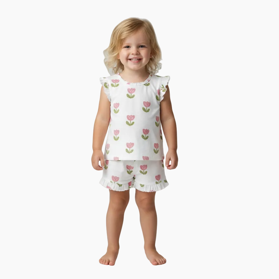 Printed Short-Sleeve Pajama Set for Girls