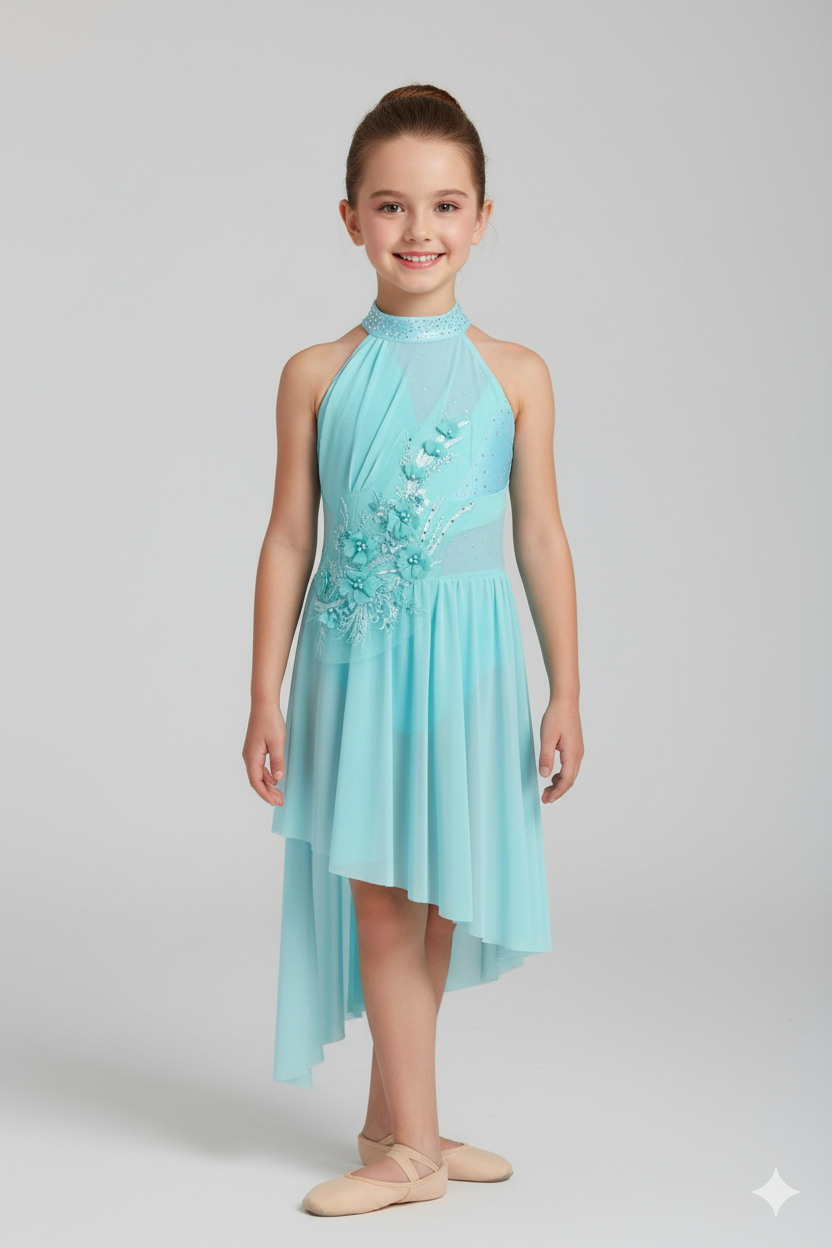 Girl's Lyrical Dance Dress with High-Low Skirt