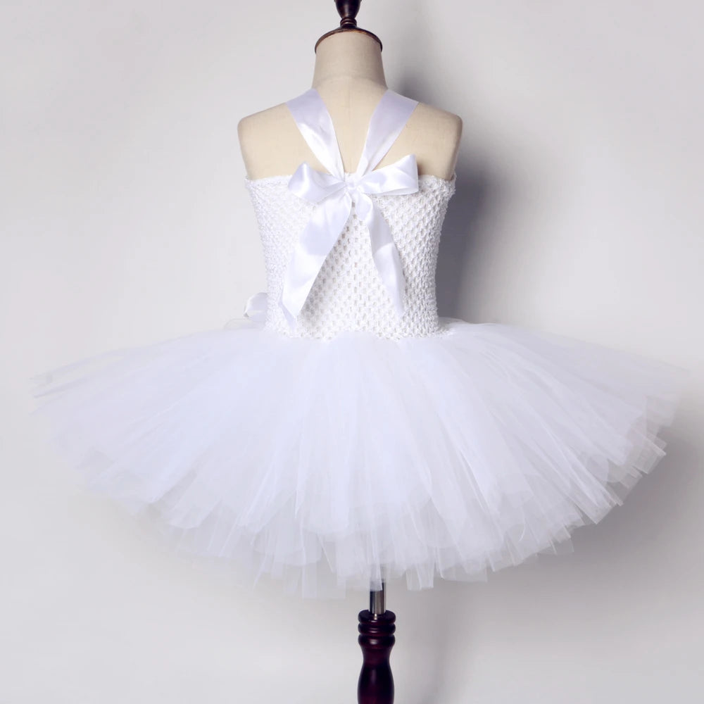 Girls White Angel Tutu Costume Dress