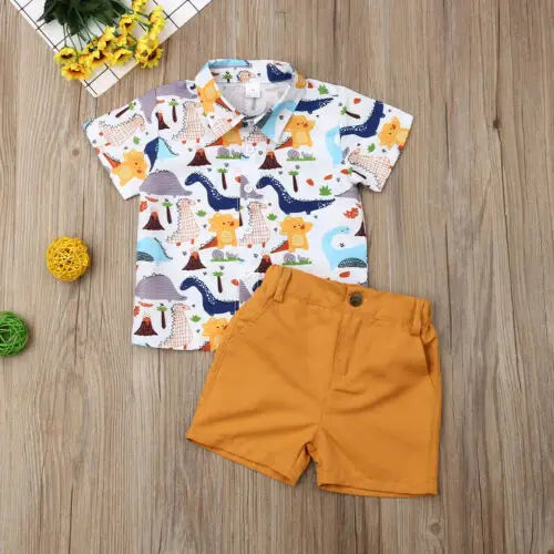 Dinosaur Print Baby Boy Summer Outfit Set