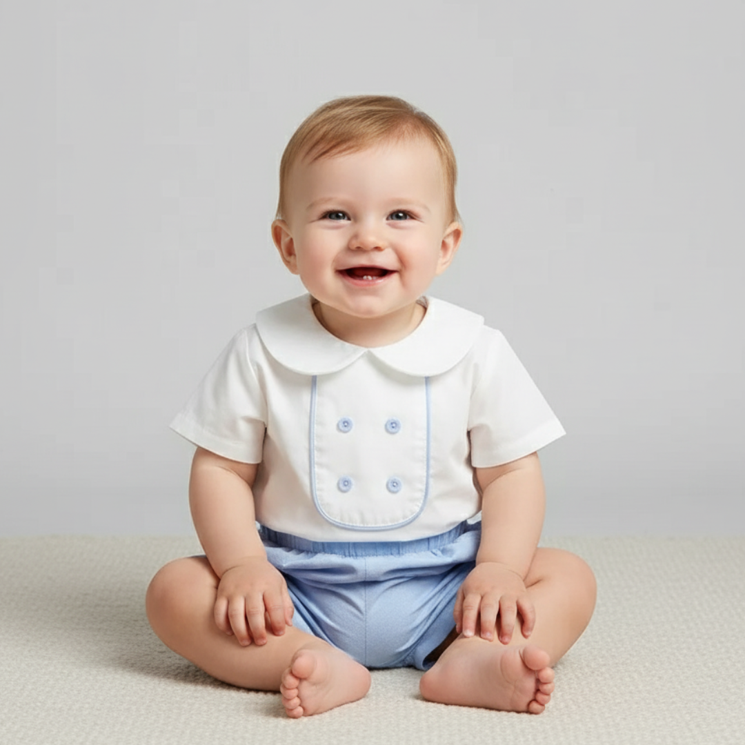 Baby Boy's Classic Blue and White Short Set
