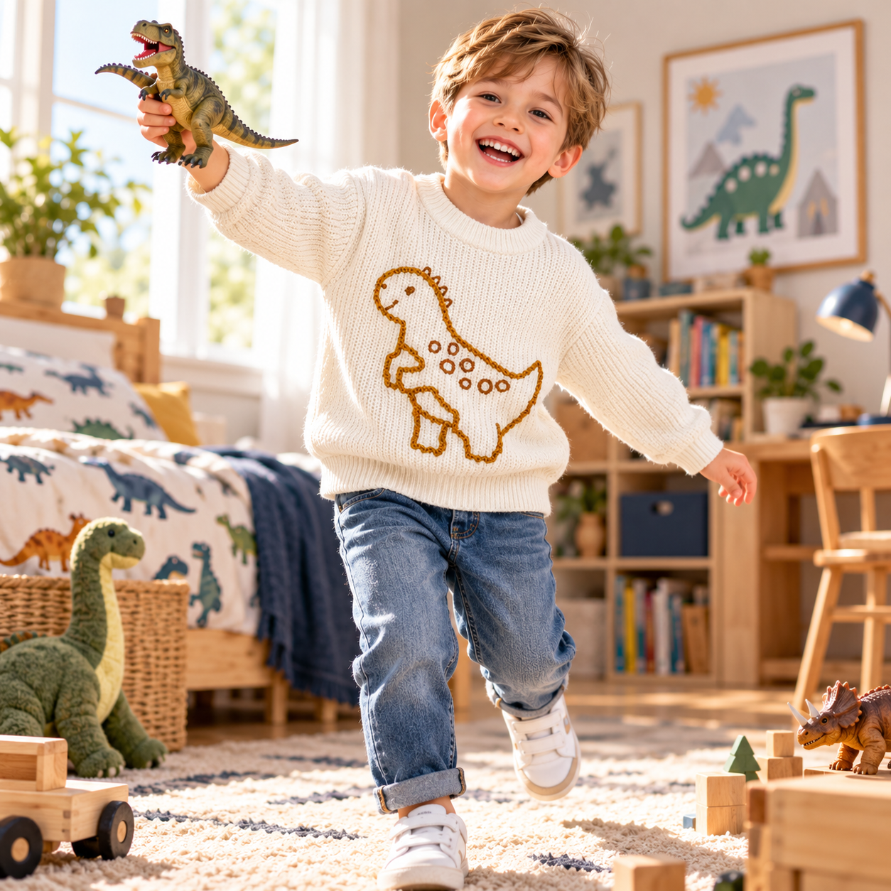 Baby & Toddler Boys' Dinosaur Embroidered Knit Sweater
