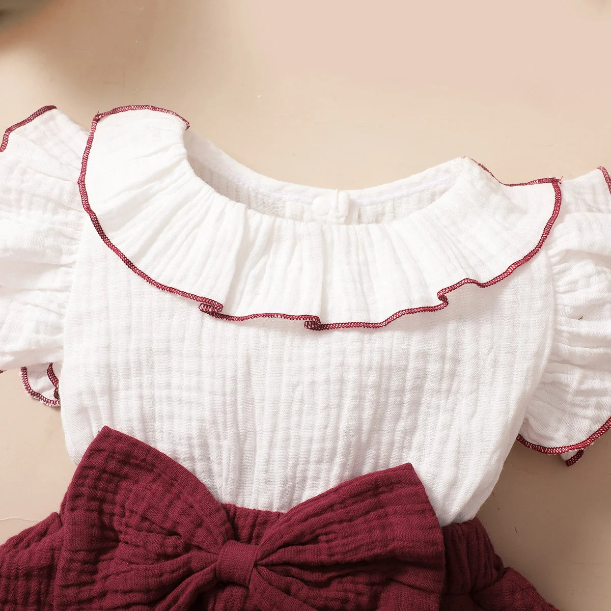 Baby Girl Wine Red Tiered Ruffle Dress & Headband Set