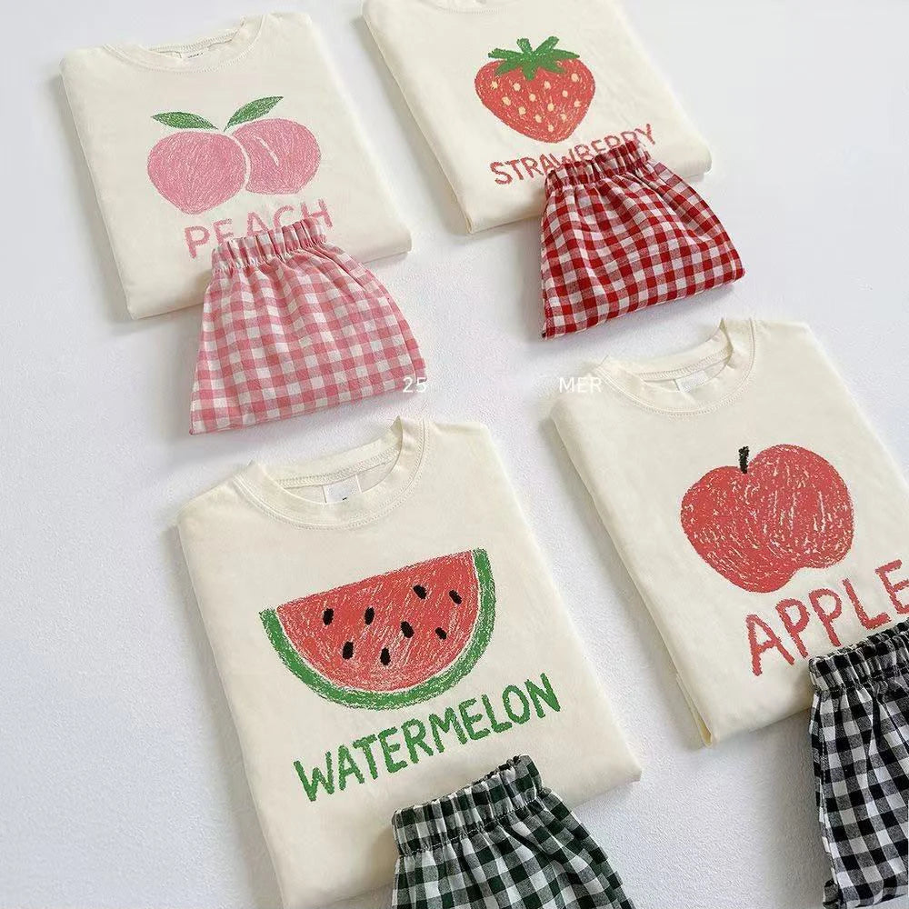 Fruit T-shirt & Plaid Shorts Set