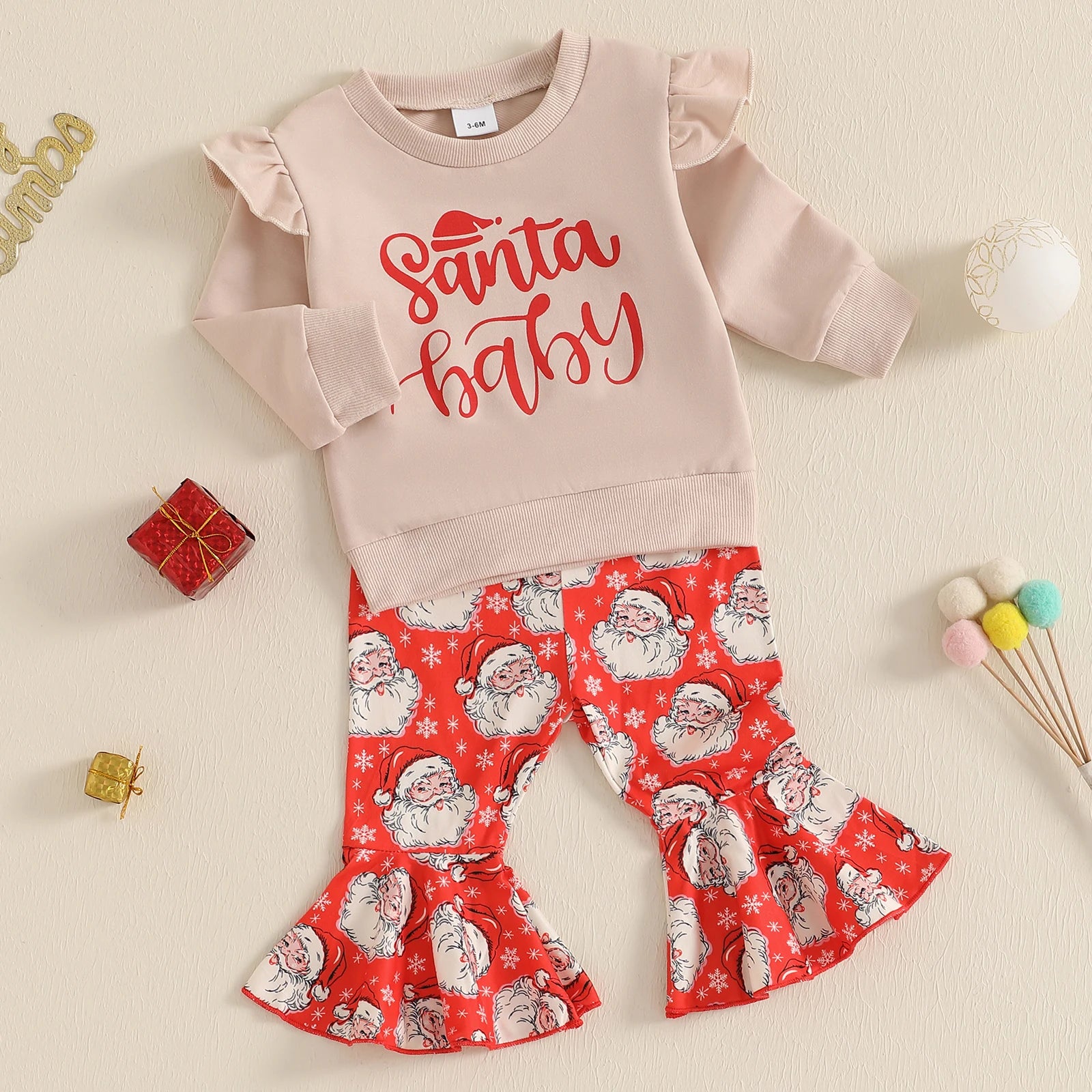 Baby Girl Christmas Santa Sweatshirt & Flare Pants Set