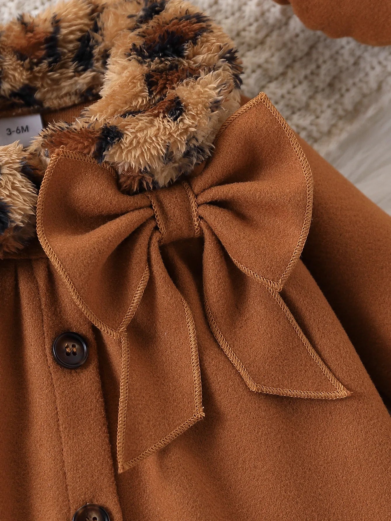 Baby Girl Leopard Print Woolen-Style Coat & Beret Set