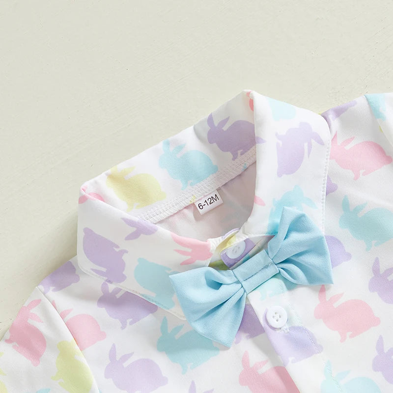 Bunny Print Shirt and Bow Tie with Shorts