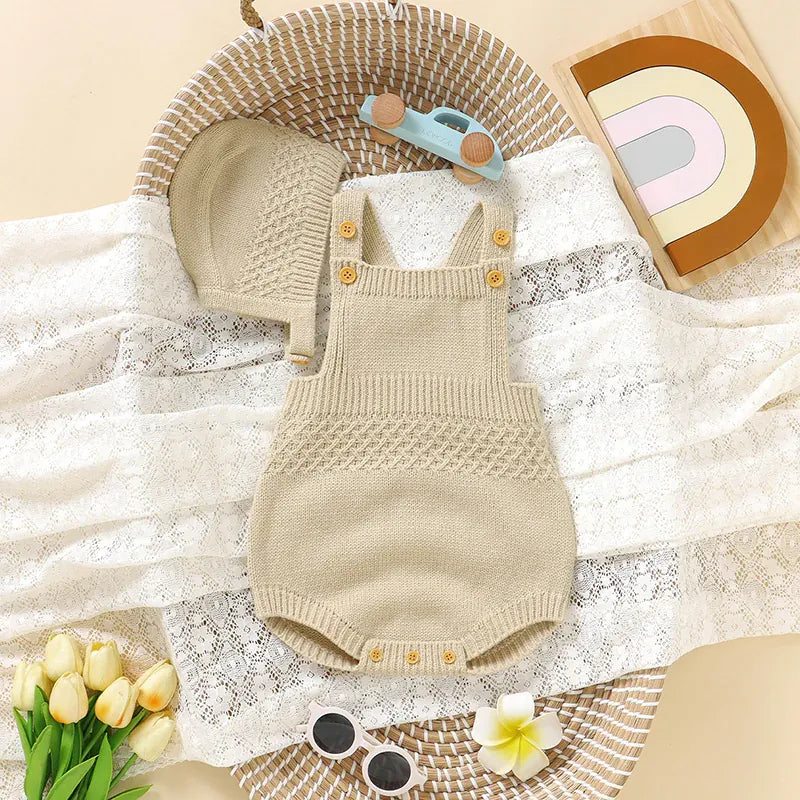 Baby Unisex Solid Knit Sleeveless Bodysuit & Hat 2-Piece Set