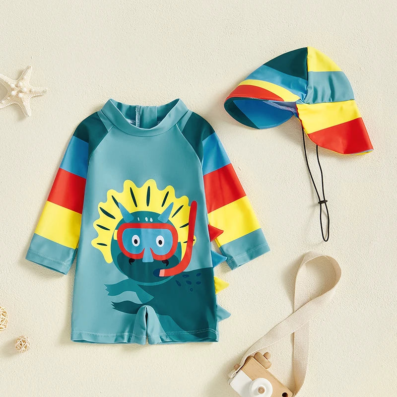 Toddler Boys Dinosaur Rash Guard Swimsuit Set