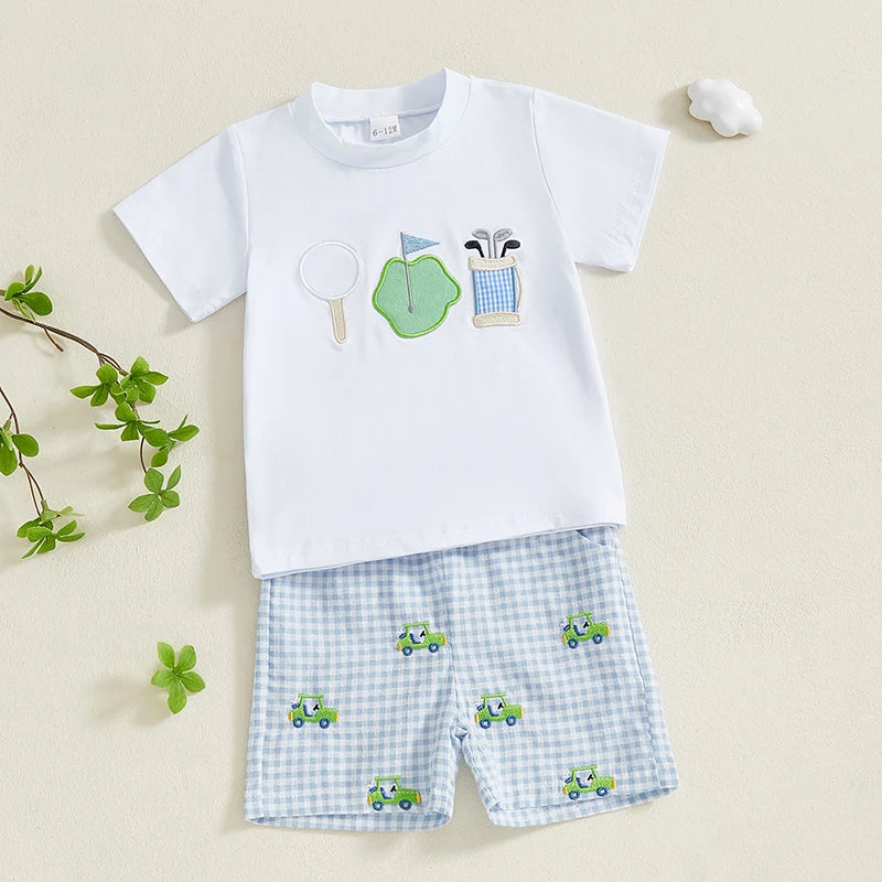 Baby Boy Golf Shirt and Plaid Shorts Set