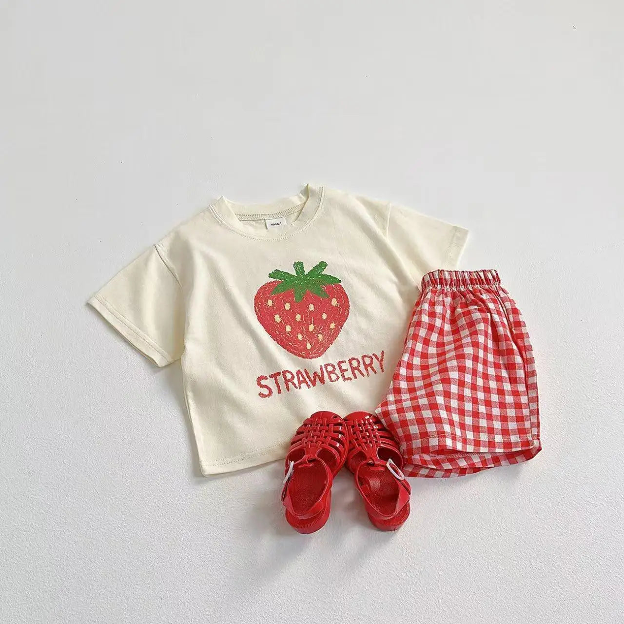 Fruit T-shirt & Plaid Shorts Set
