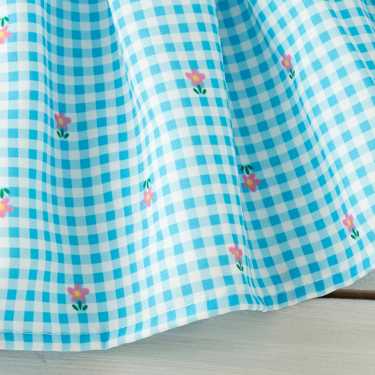 Baby Girl Blue Checkered Sleeveless Dress with Flower Bow Detail