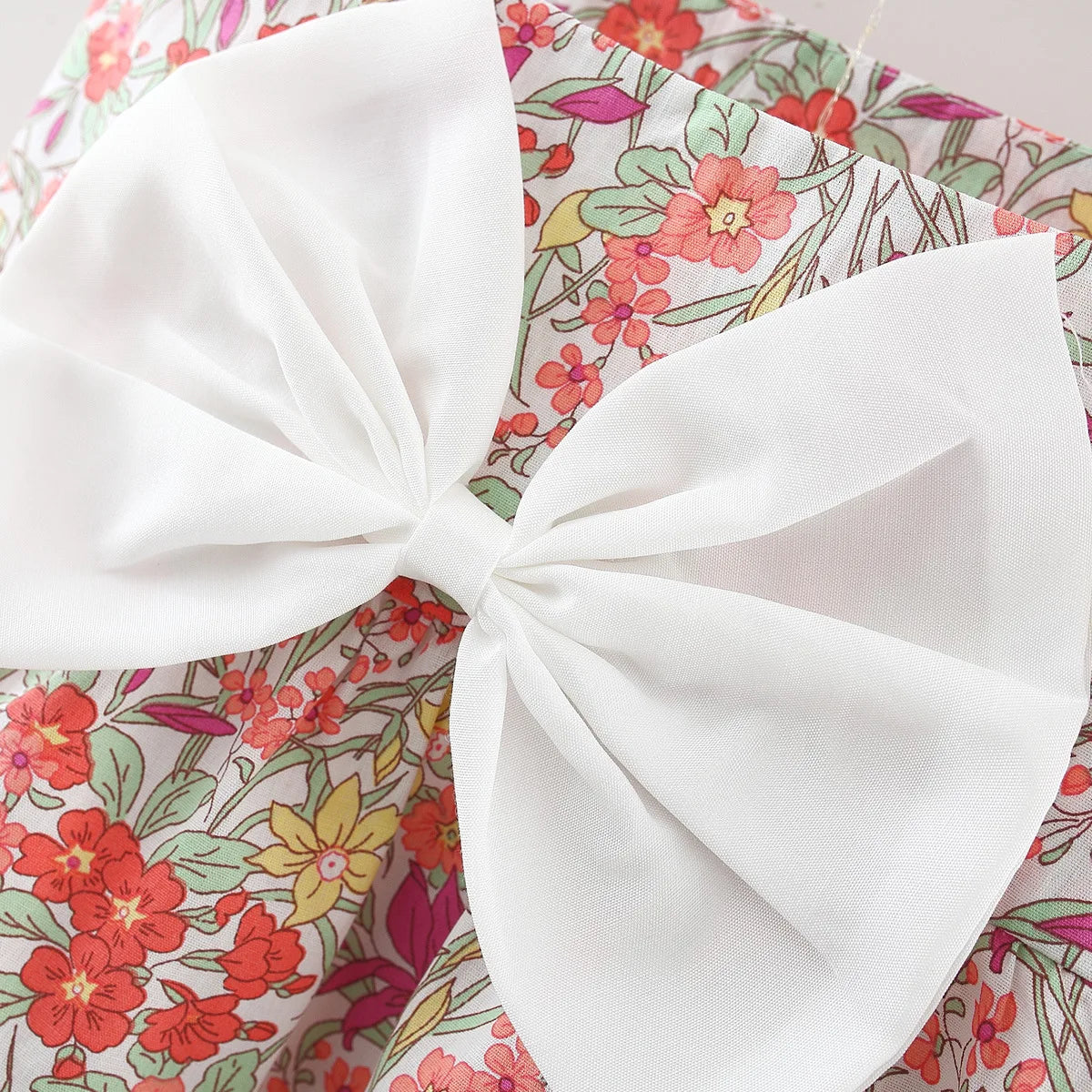 Fashion Floral Print & Bow Romper Set for Baby Girls