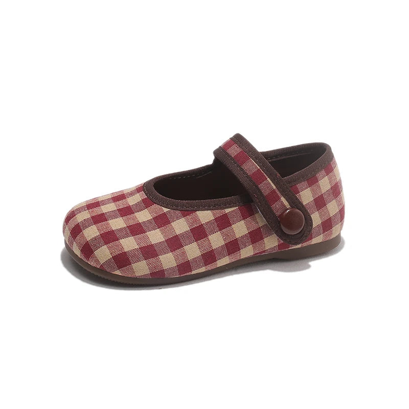 Toddler Girls Vintage Gingham Plaid Mary Jane Flats
